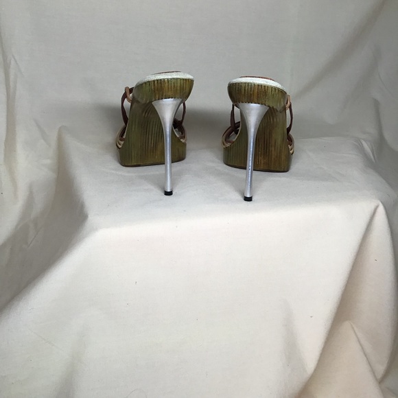 Gianni G metal stiletto wood sole heels size 9 - Picture 3 of 6